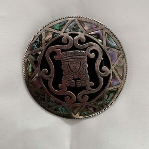 Vintage Plugo Artistika, Taxco Mexico, 925 Eagle Mark, 3 abalone inlay pendant